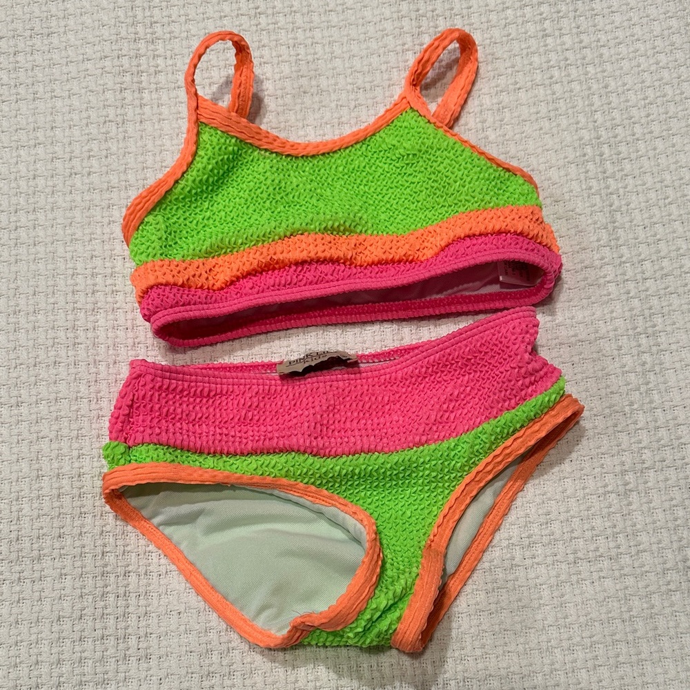Pink Lily Neon Green, Hot Pink & Orange Kids Swim Bikini